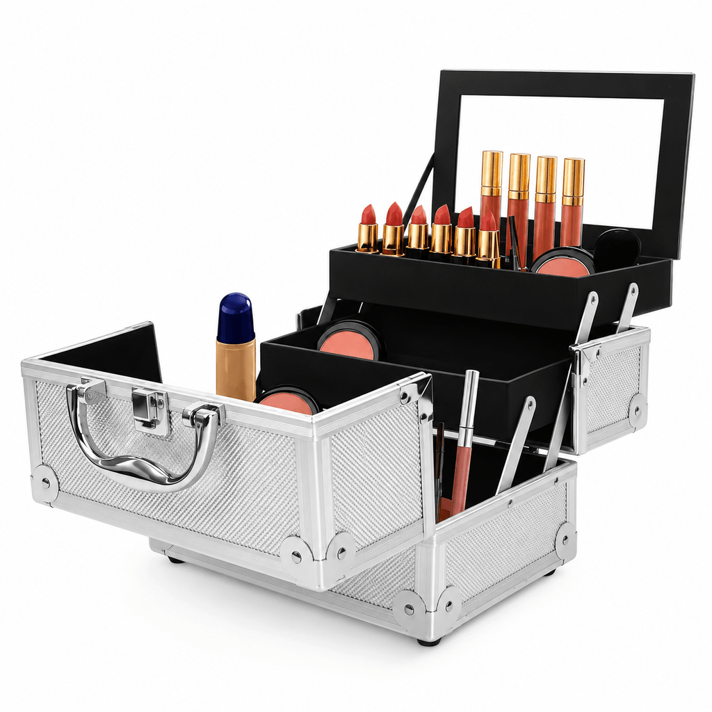 Silver Expandable Makeup & Jewelry Organizer Case with Mirror